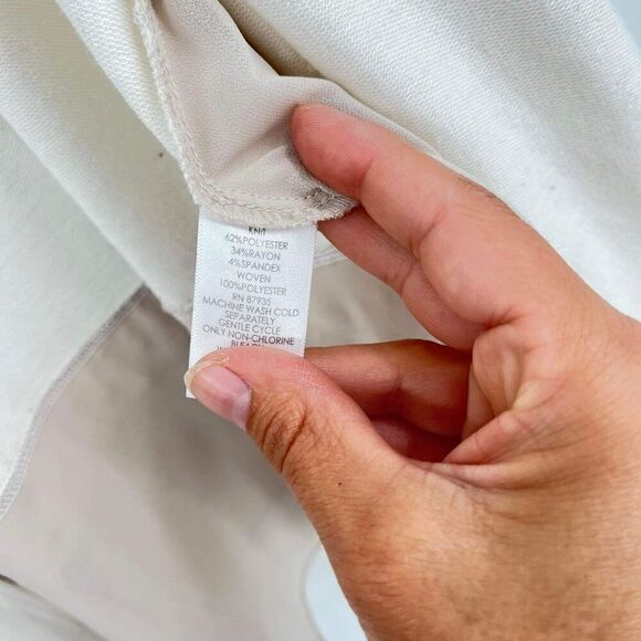 Logo Lounge Cardigan Jersey Knit Cream Chiffon Layer Medium Pockets Tan & white - Picture 8 of 15